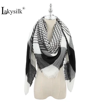 

2019 New Winter Cashmere Scarf Women Plaid Houndstooth Soft Warm Large Blanket Ladies Square Tassel Muslim Hijabs 140cm Black