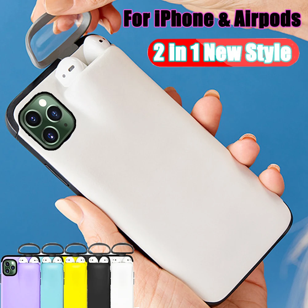 2 в 1 чехол для iPhone 11 Pro Max Xs Xr X 10 8 7 Plus AirPods Жесткий Чехол Лидер продаж |