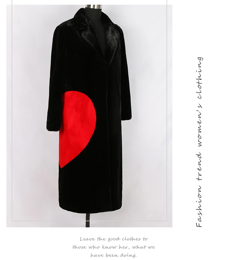 Nerazzurri/зимнее черное длинное пальто из искусственного меха с красными сердечками, с длинными рукавами, с вырезами отворотом,теплая пушистая куртка шуба из искусственного меха большого размера пальто из экомеха 7xl