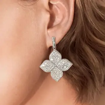 

JANEKELLyLuxury Lucky Clover Drop Pendant Earrings Top Quality CZ Chain Dangle Necklace for Female Women Wedding Jewelry 2020