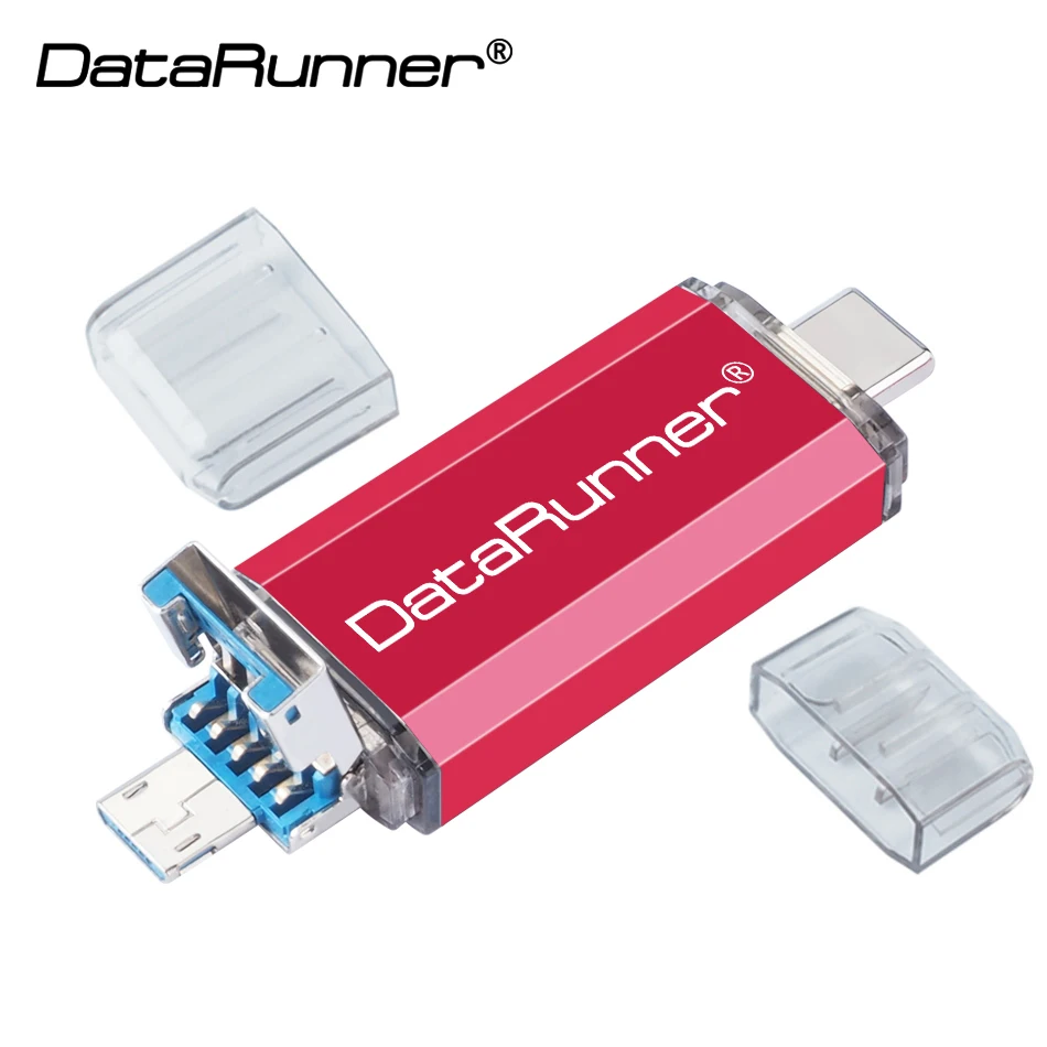 DataRunner OTG 3 в 1 USB флеш-накопитель USB3.0& type-C& Micro USB флеш-накопитель 32 Гб 64 Гб 128 ГБ 256 ГБ 512 ГБ Флешка для смартфона - Цвет: Красный