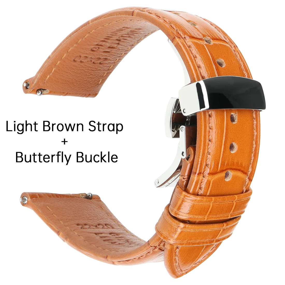 Elegant Two-Tone Leather Watch Strap with Butterfly Buckle