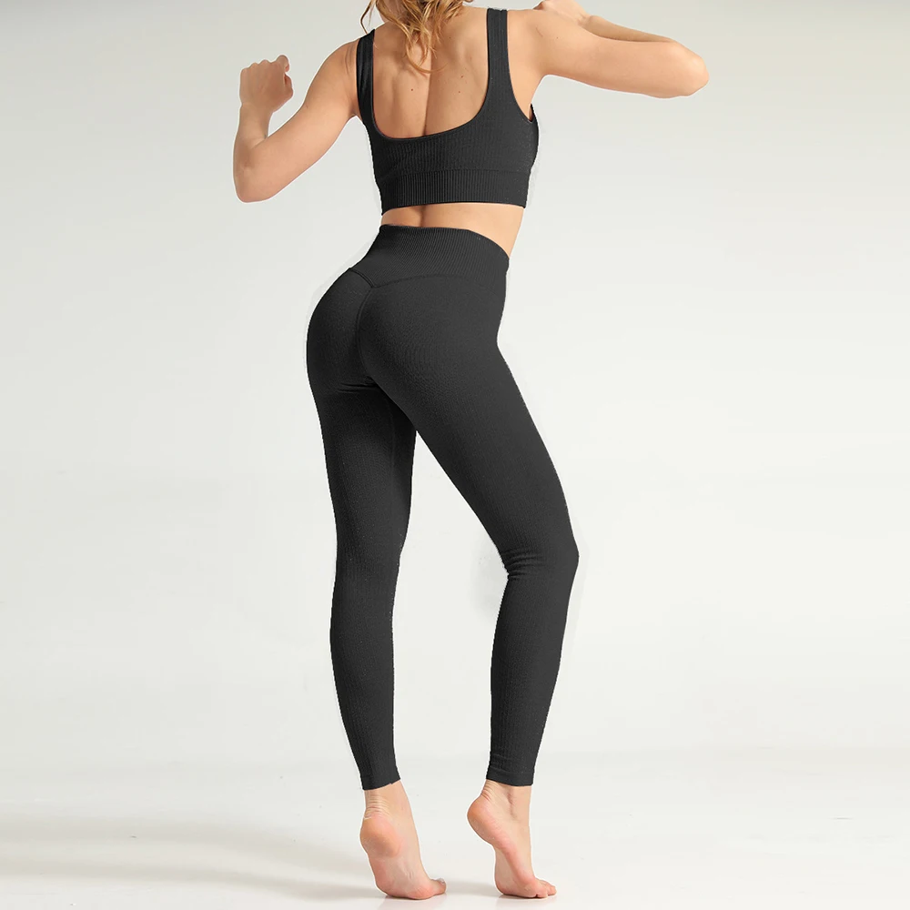 Леггинсы женские комплекты для фитнеса бюстгальтер короткий топ + штаны