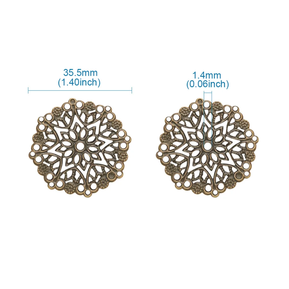 100 шт. железные филигранные соединения, цветочные обертывания, разъемы для изготовления ювелирных изделий своими руками, круглая античная бронза 35,5x0,7 мм, отверстие: 1,4 мм