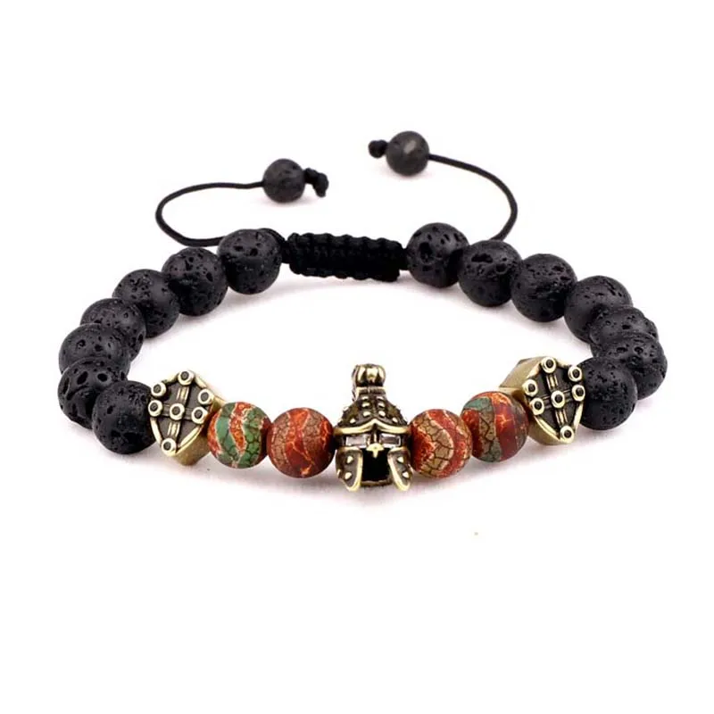 New Unique Design Men Jewelry Bracelet Vintage Helmet Shield Charms Natural Stone Beads Macrame Bracelet Male - Image 2