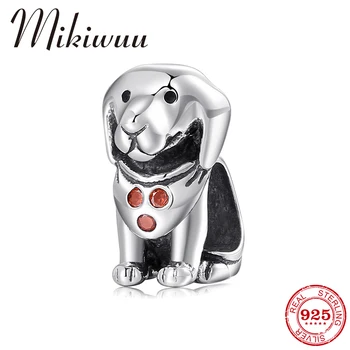 

925 Sterling Silver lovely dog Labrador red CZ fine DIY Beads Jewelry making Fit Original Mikiwuu Charm women Bracelet