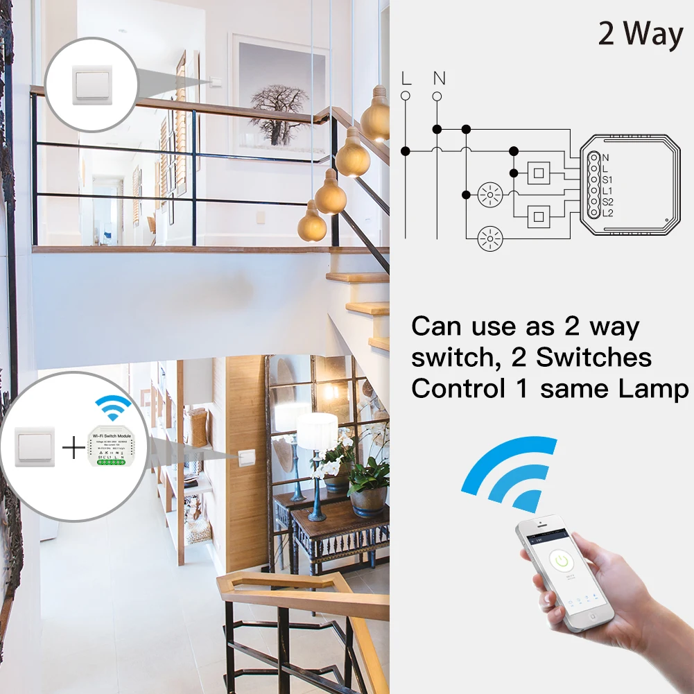 MiNi Wifi Smart Light Switch Diy Breaker Module Smart Life/Tuya APP Remote Control,Works with Alexa Echo Google Home 1/2 Way