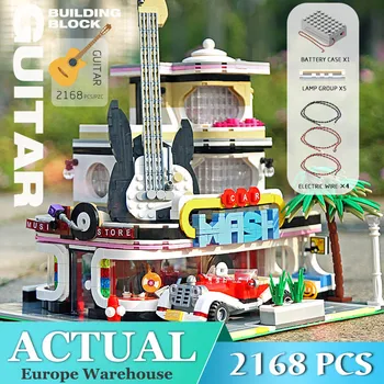 

Mould King Creator Expert Streetview Building The MOC Guitar Shop With Led Light Set 16002 Building Blocks Bricks Kids Toys