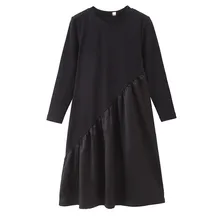 От 4 до 14 лет, хлопковое атласное с длинными рукавами для девочек-подростков, повседневное расклешенное платье детские черные платья с круглым вырезом на осень-зиму для девочек