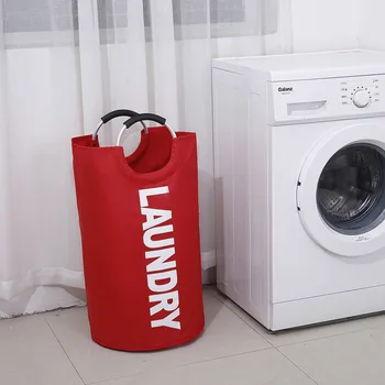 

Folding Fabric Laundry Basket Anti-wear Handled Laundry Hamper Handy Laundry Bin(Red)