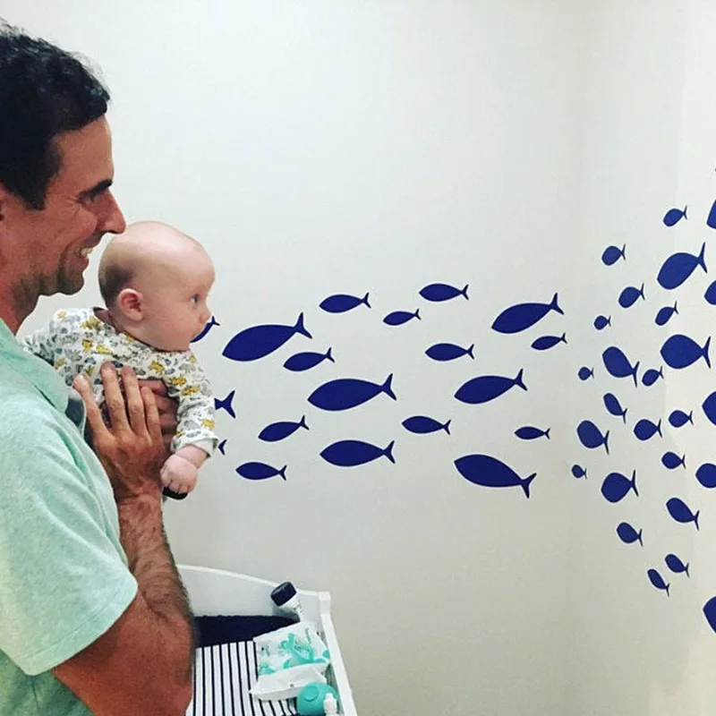 50 Pcs School of Fish Wall Sticker Bathroom Kitchen  Nautical Marine Fish Wall Decal Classroom Toilet Baby Nursery Vinyl Decor (7)