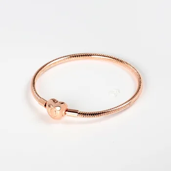 

Original Rose Gold Love Heart Clasp Snake Chain Bracelet Bangle Fit 925 Sterling Silver Bead Charm Bracelet Diy Fine Jewelry