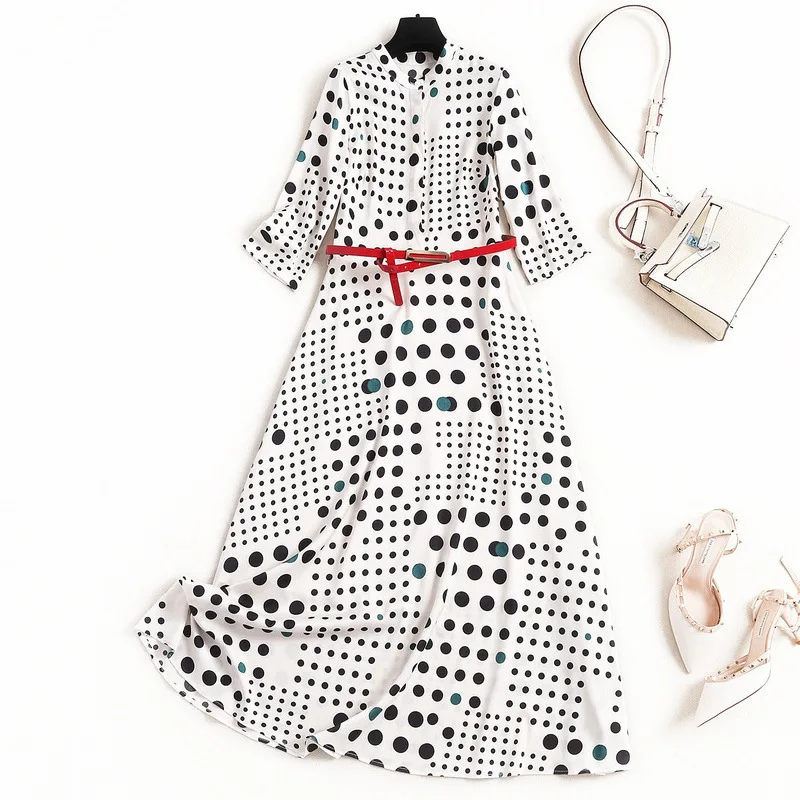 Шифоновое платье в горошек с принтом Модель 2020 года Контрастный цвет С открытыми