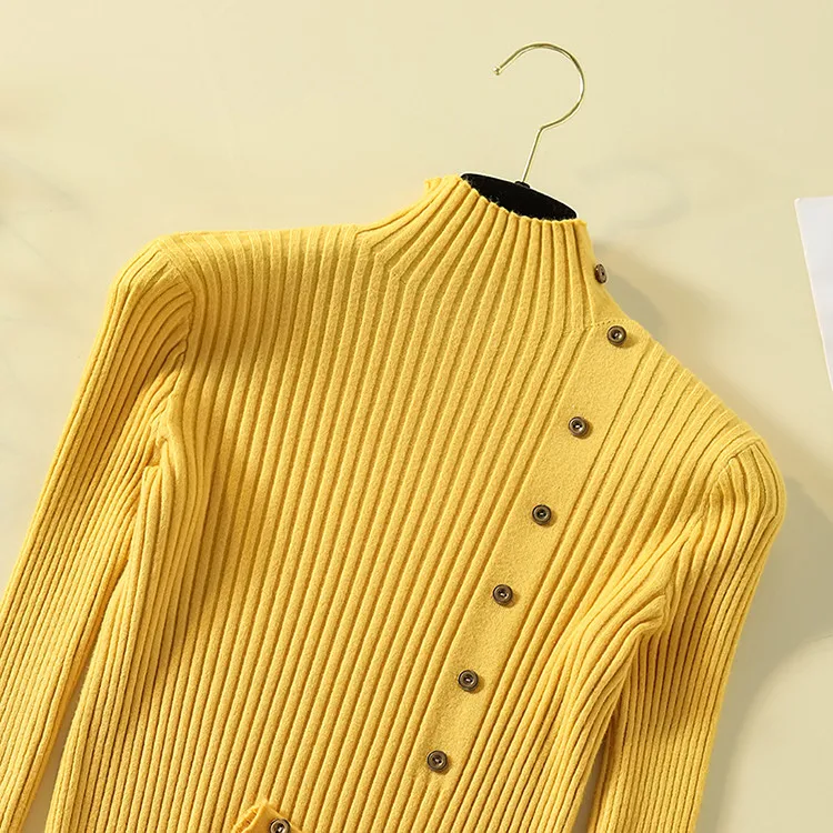 Fashion Turtleneck Sweater Women Long Sleeve Button Decoration Slim Women Pullover Sweater 2019 Autumn Winter Female Jumpers (20)
