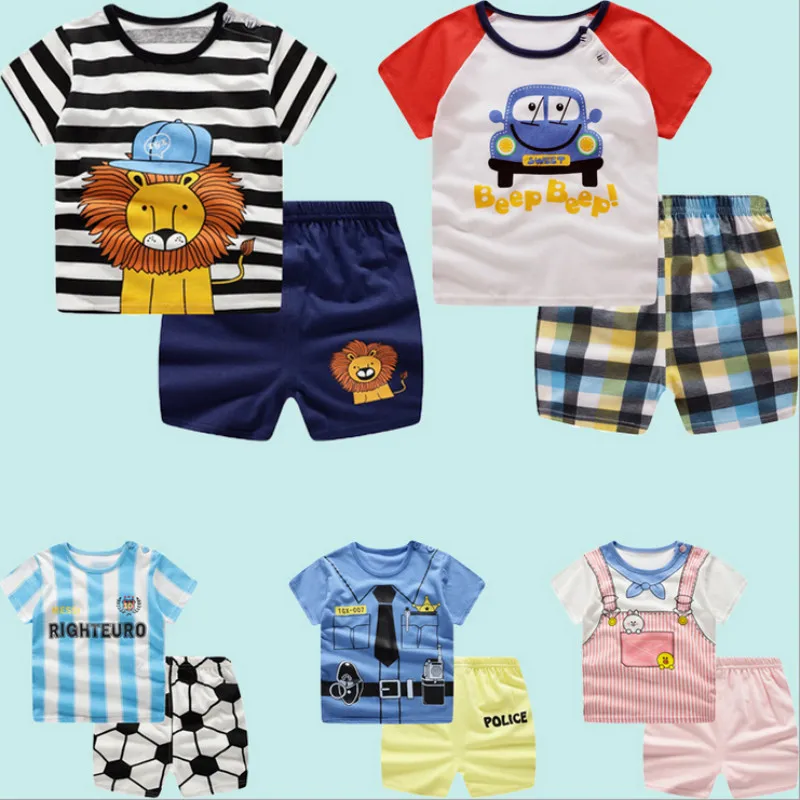 Летняя одежда для маленьких мальчиков хлопковая девочек младенцев Одежда