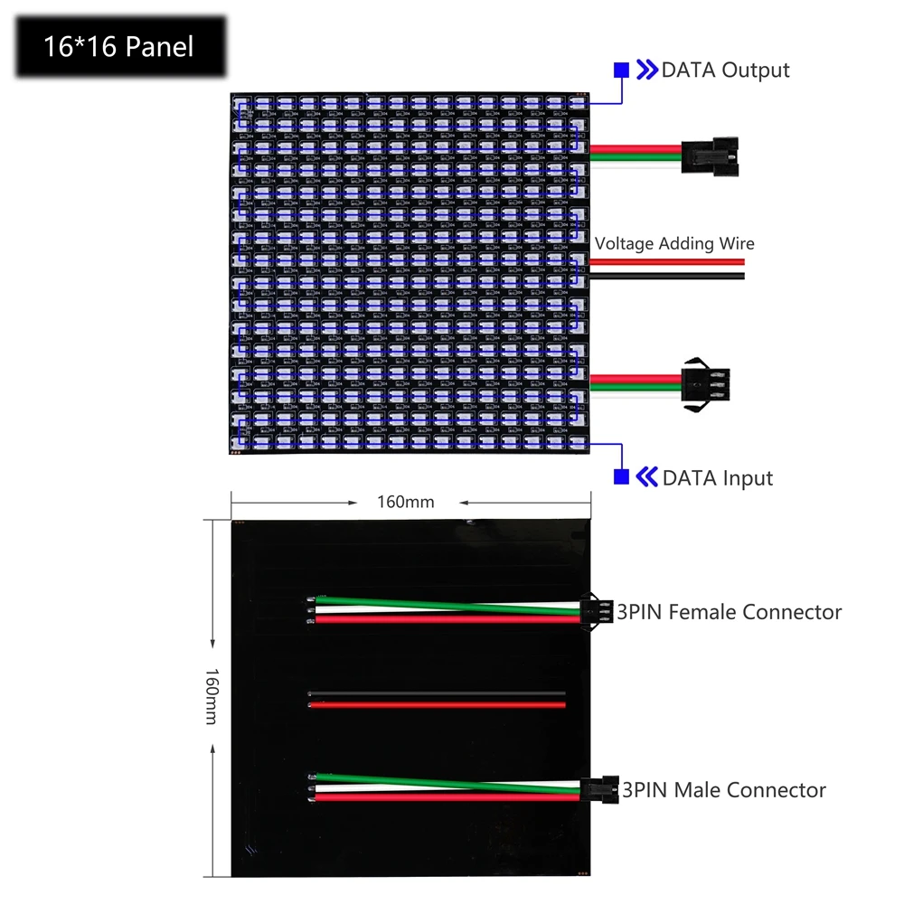 WS2812B LED Panel Screen WS2812 8*8 16*16 8*32 Pixels Module Light With SP110E B