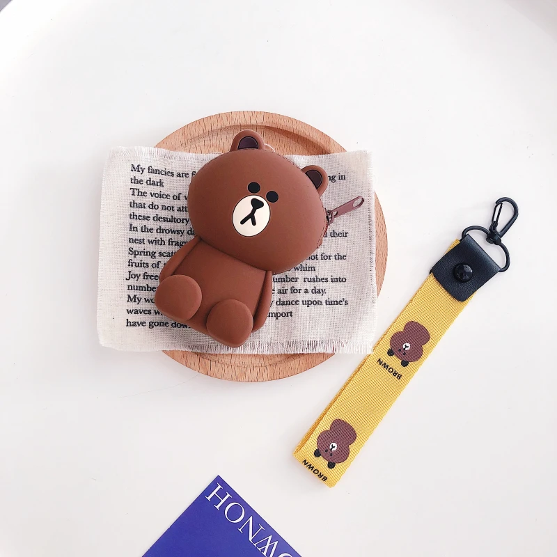 Бежевый Милые Мультяшные женские кошельки, маленькая коробка для Airpods, чехол, силиконовый мини кошелек, дамская сумочка для карт, клатч, кошельки, женские кошельки и кошельки - Цвет: Бежевый