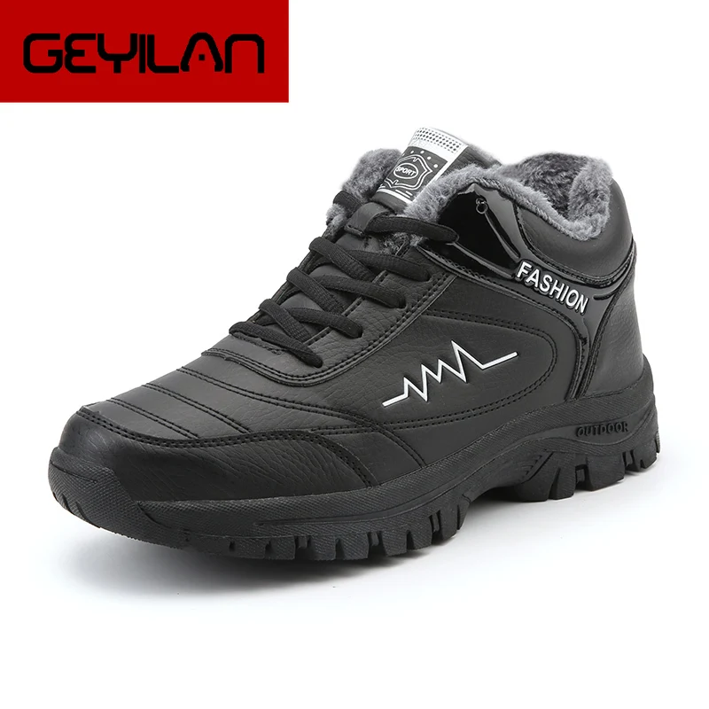 

Couple models Hot Fashion Winter Male Boots Adult Shoes For Men Warm Short Plush Quality Snow Waterproof PU Leather Fur Boots