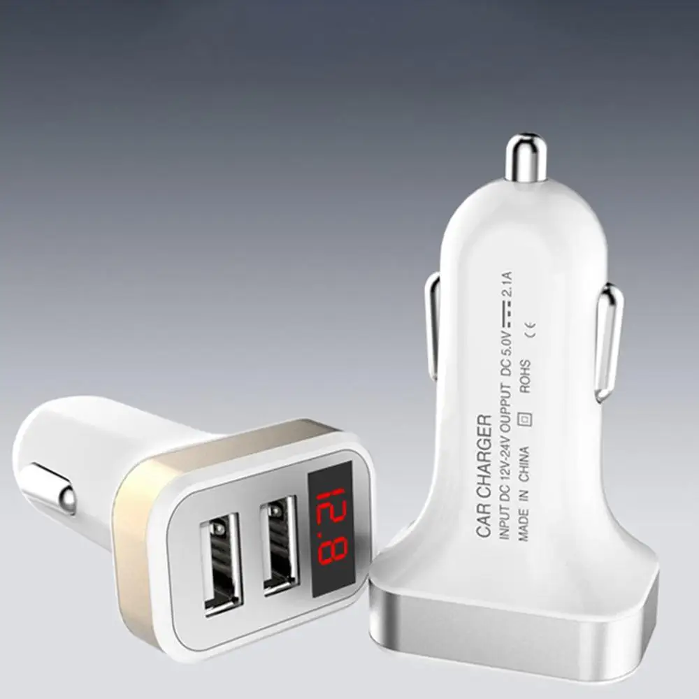Автомобильное зарядное устройство с двумя usb-портами, цифровой светодиодный дисплей, 2 порта, автомобильное зарядное устройство для смартфонов, планшетов, 5 В, 2,1 А, быстрая зарядка