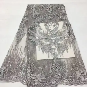 

Silver Grey New French Sequins Tulle Lace Fabric 2020 High Quality African Lace Fabric Nigerian Mesh Lace Fabrics For Dress