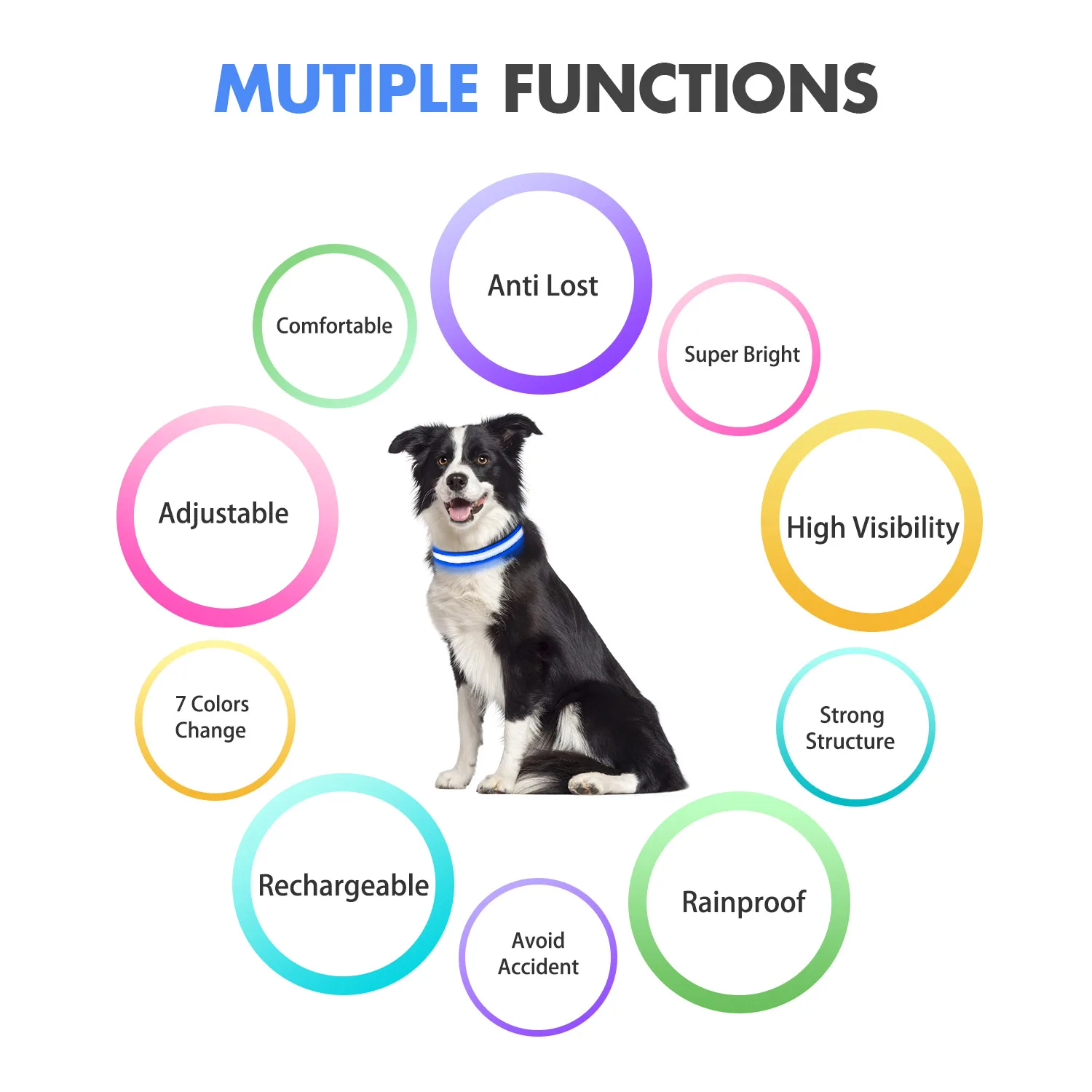 USB Charging Flashing Dog Collar Leads LED Light Night Safety Glow Anti-Lost/Avoid Car Accident Dog Nylon Adjustable Pet Collar