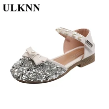 

ULKNN Girls Princess Glitter Bowtie Sandals 2022 New Design Kids Fashion Breathable Round Toe Sandals Students Pearls Shoes
