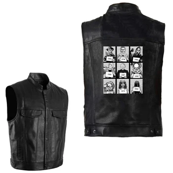 

Horror Movie Jason Clown Leather PU Jacket Vest Mens Sleeveless Punk Pocket Black Brand Motorcycle Waistcoat Coats Streetwear
