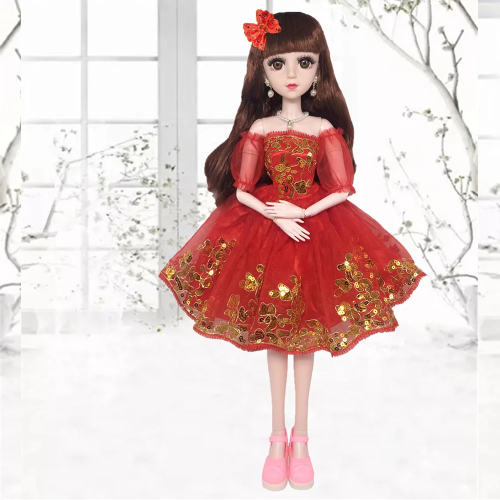 Предмет для девочки 60 см платье куклы кружевная юбка красивое платье принцессы розовый цветок Одежда для куклы 60 см - Цвет: red dress bjd