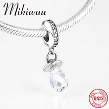 925 пробы Серебряная Детская Соска с кристаллами, циркониевая подвеска, бусины, ювелирное изделие, подходит для изготовления оригинального браслета Pandora, ожерелье