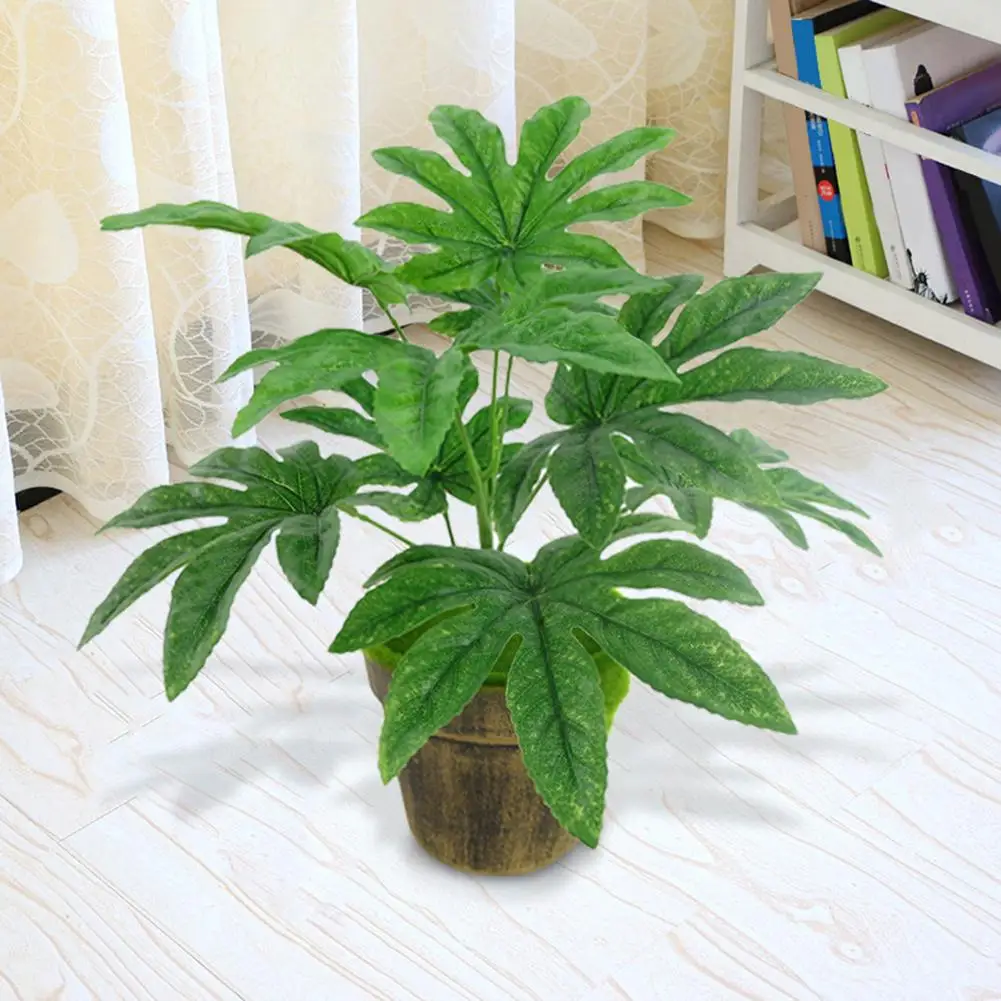 

15.5cm x 14.5cm 9 Leaves/1Pc Artificial Green Plant Fatsia Leaf Simulation Bonsai Home Decor Fatsia Leaf Simulation Lifelike