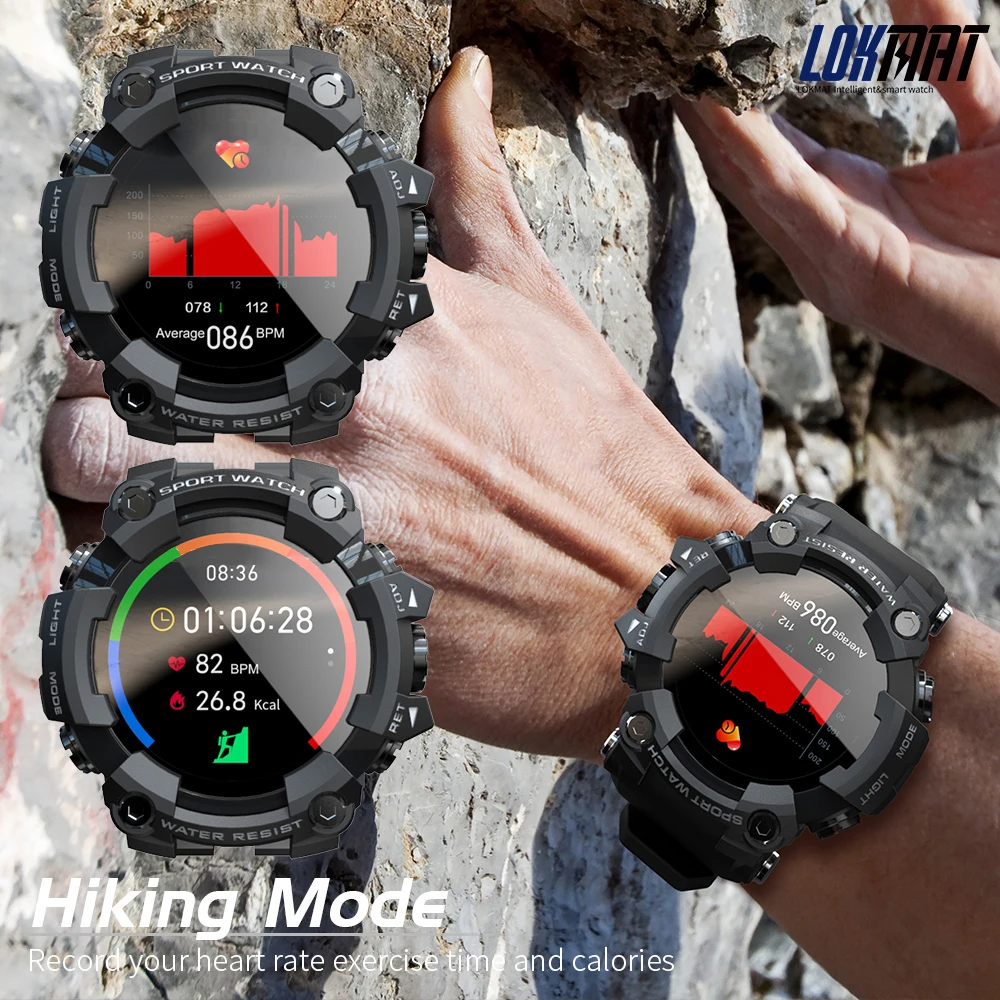LOKMAT ATTACK Original Smart Watch Man Touch Screen Dials Languages Blood Pressure Blood Oxygen Monitor SmartWatches Pedometer