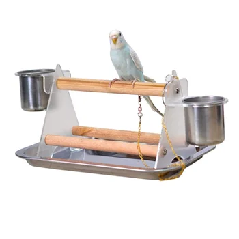 

Tripod Rack With 2 Large-Capacity Cups Pet Parrot Tripod Rack Bird Toy Grinding Claws Station Rack Pet Cage Supplies