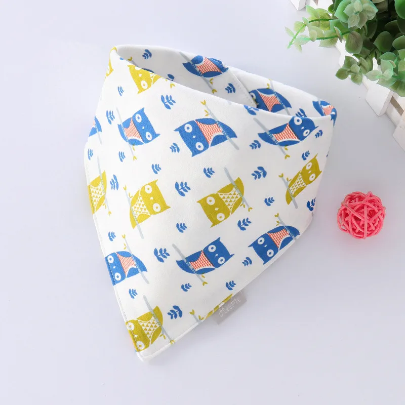 Baby Bibs Triangle Double Cotton Bibs Cartoon Print Saliva Towel Baby Boys Girls Feeding Apron Cotton Bandana Bibs Burp Cloths - Цвет: 3Owl