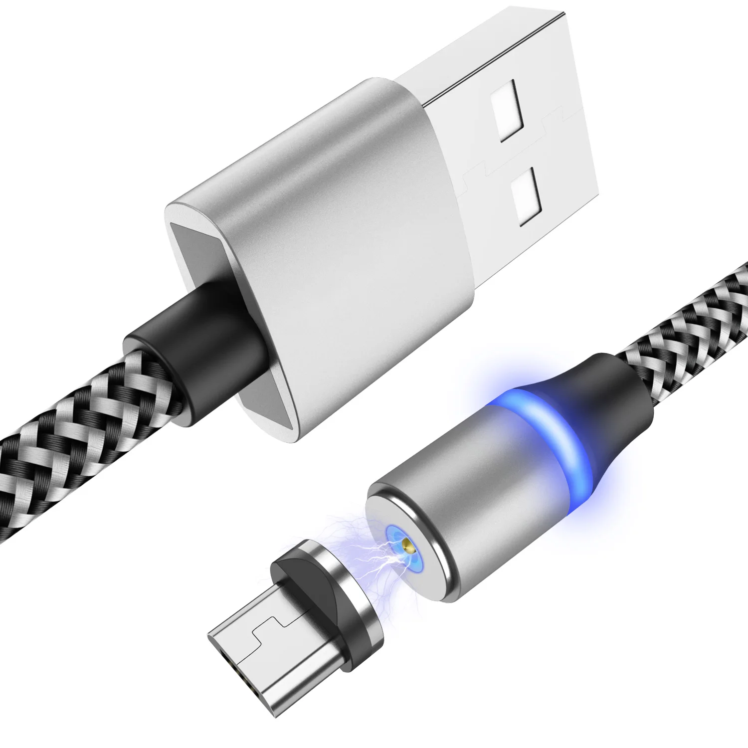 Магнитный USB кабель для быстрой зарядки светодиодный кабель Micro usb type C для iphone 11 XR Max Xiaomi Note 10 samsung s9 магнитное зарядное устройство 1 м 2 м - Цвет: Silver