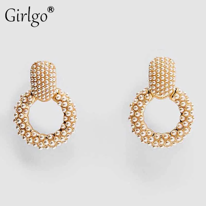 Винтажные серьги Girlgo с круглыми подвесками из искусственного жемчуга для Женщин