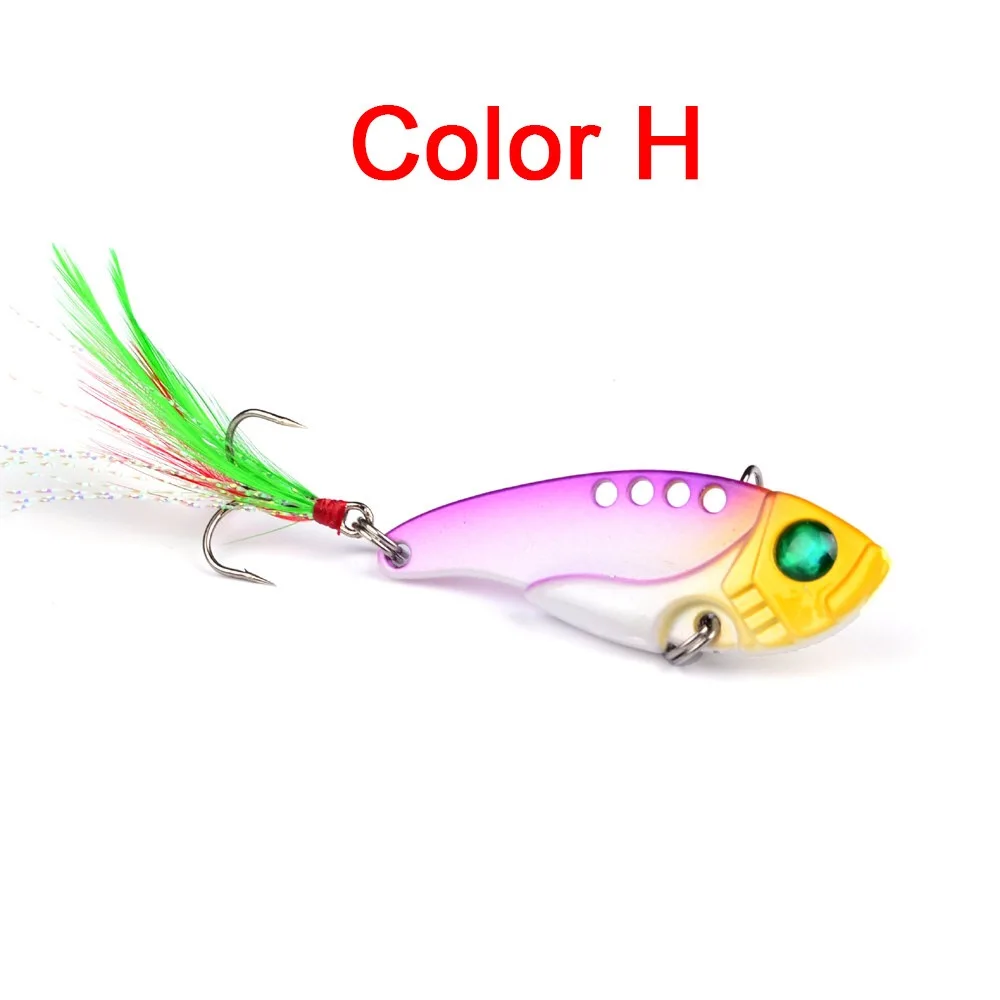 Evil 1pcs Metal VIB 11g/5.5cm Fishing Lure Vibration Spoon Hard Baits with Feather Crankbait Wobbler Swimbait Cicada VIB Tackle