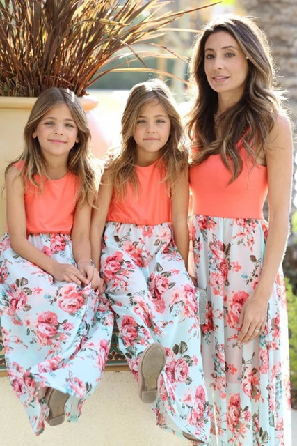 Matching Mother Daughter Dresses Family Outfits Mom Clothes Blue White Kid  Women | eBay