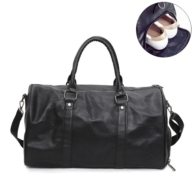 Men's PU Leather Travel Bags High Quality Sport Cabin Luggage Suitcase Casual Weekend Shoulder Handbag With Shoe Pocket S047 | Багаж и
