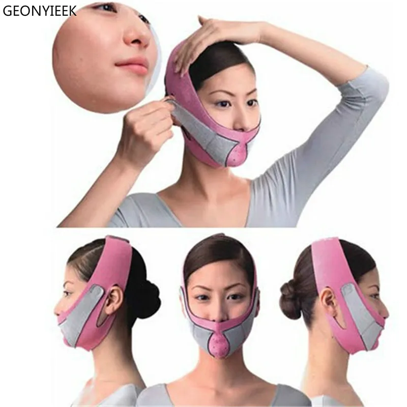 Женский массажер с v-образным вырезом для ухода за лицом, инструмент для красоты, подтягивающая маска для лица, для похудения, тонкий массажер, двойной подбородок, тонкий бандаж для лица - Цвет: Розовый