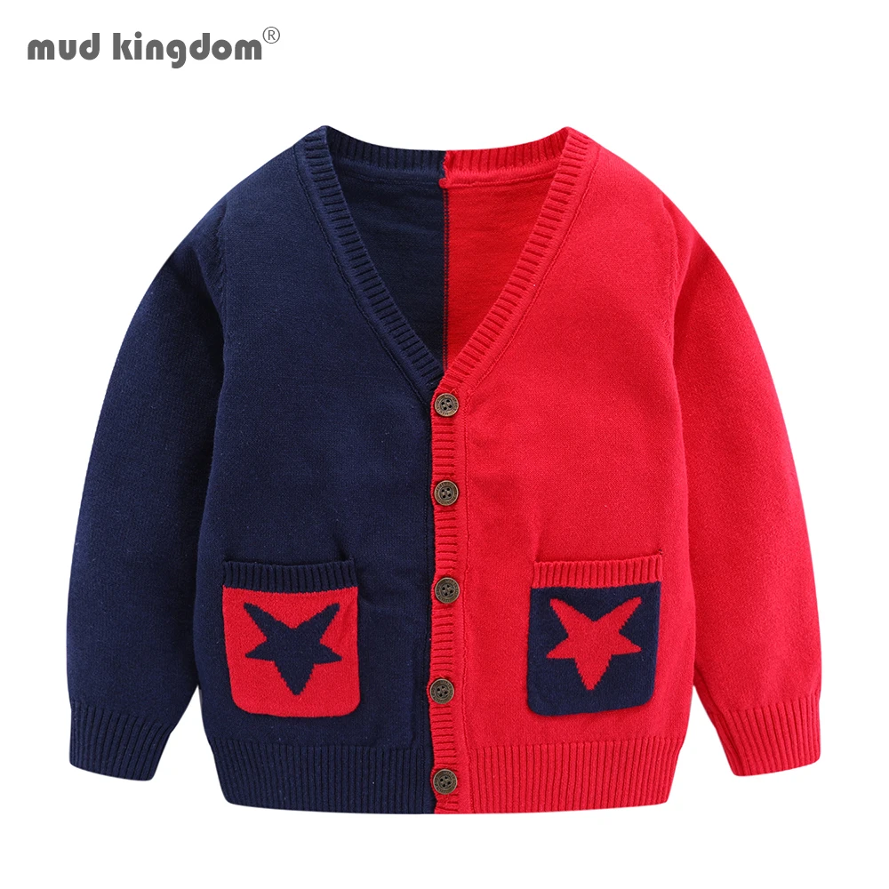 

Mudkingdom Boys Cardigan Sweater Long Sleeve Buttons Cute Stars Colorblock Kids Knitwear