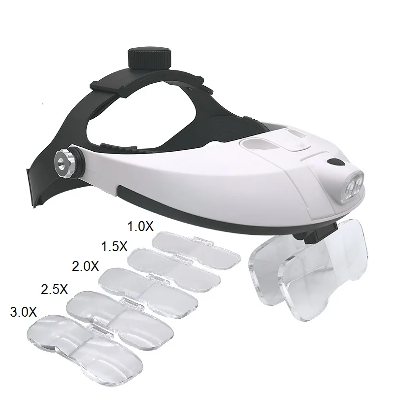 Head-Wearing Magifier 2LED Regulation Helmet Magnifying Glasses Timepieces Repairing Jewelry Identification Mechanical Repair