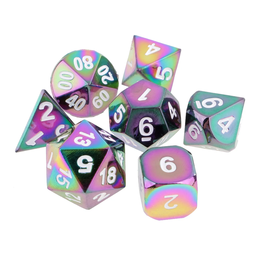 7pcs Rainbow Zinc Alloy Multi-sided D20 D12 D10 D8 D6 D4 Dices for Card Board Party Game Dungeons and Dragons MTG RPG Accessory