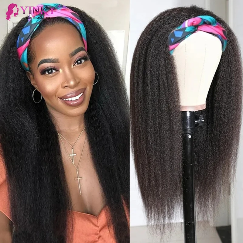 Kinky Straight Half Headband Wig Human Hair Glueless Wig With Head Band