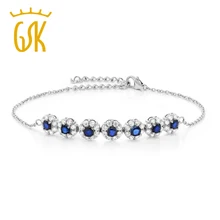 Сапфировая бижутерия 1,80 Cttw натуральный голубой сапфир& Белый CZ 925 пробы серебро 7 дюймов серебряный браслет с 2 Inch наполнитель