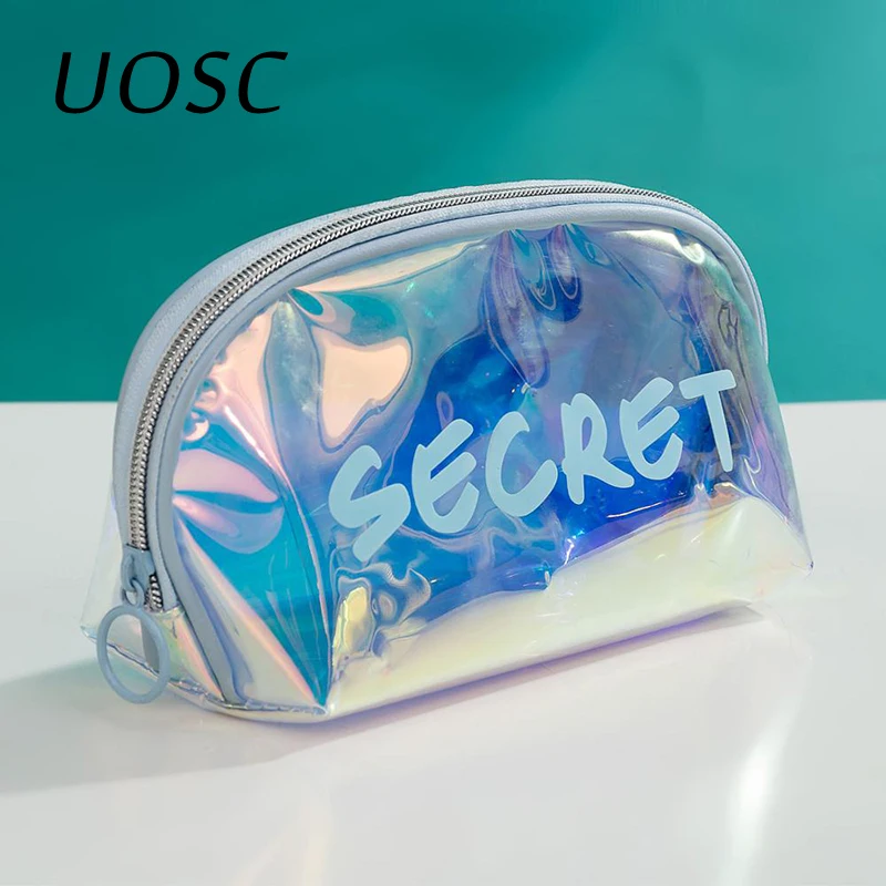 UOSC, лазерная сумка для макияжа, женская косметичка, водонепроницаемая, материал ПВХ, прозрачный, для путешествий, органайзер, для туалетных принадлежностей, для женщин, чехол для макияжа