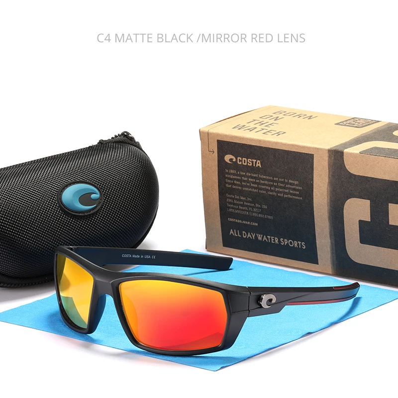 8903 COSTA Brand Square Sunglasses Metal 3D logo Mirrored lens Men Driving Fishing Sun glasses UV400 Summer Shades Eyewear women