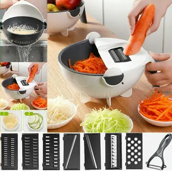 

9 IN 1 Multi Function Rotate Vegetable Cutter Kitchen Manual Slicer Vegetable Potato Grater Cutter Kit Kitchen Tools