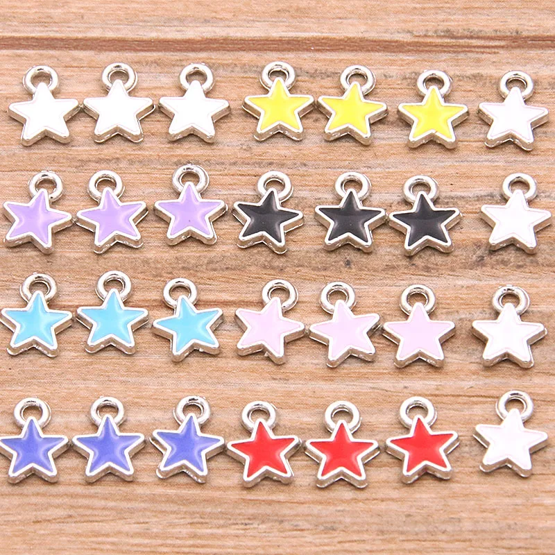 50PCS 2 Styles 6*8mm 9 Color Alloy Metal Drop Oil Small Stars Charms KC Gold Pendant For DIY Bracelet Necklace Jewelry Making