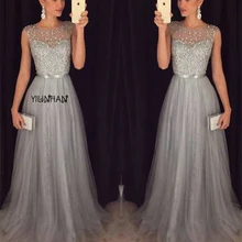 

YILINHAN 2021New Elegant Dress for Women Evening Party Mesh Sleeveless High Waist Sequins Shining Wedding Ball Prom Gown Long