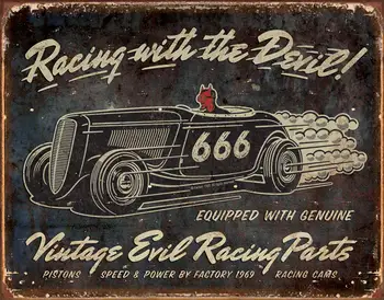 

Vintage Evil Racing Metal Tin Sign 16"w X 12.5"h